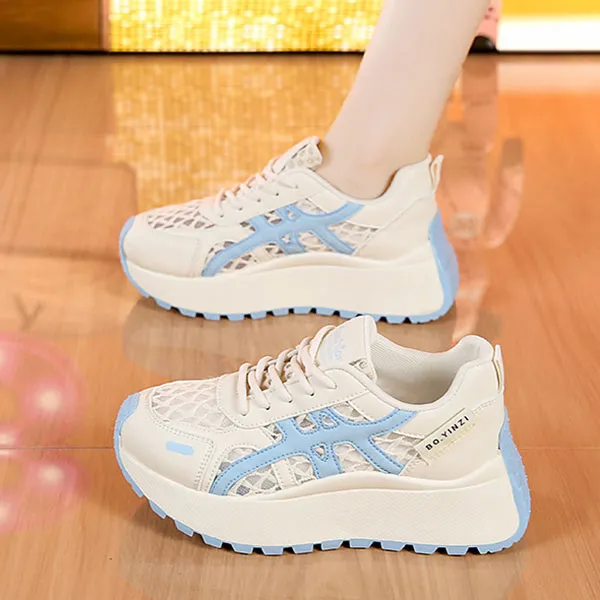 Comfy Lace-Up Sneakers With Light Blue Accents
