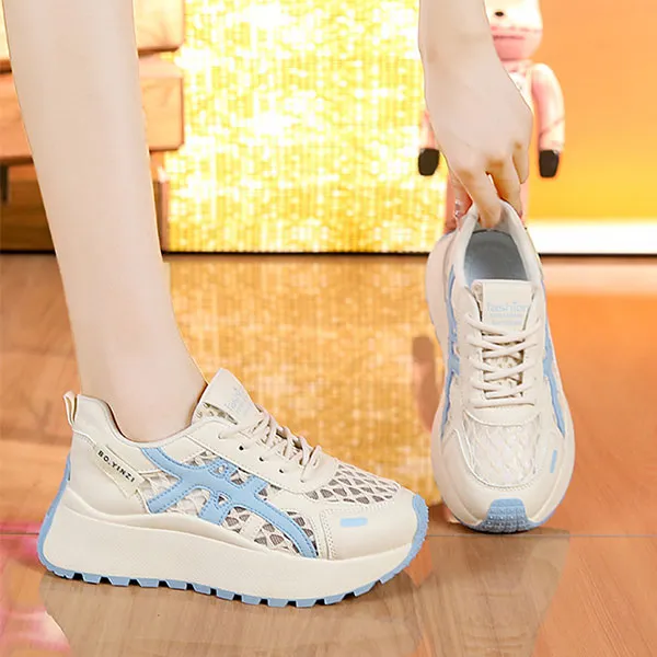 Comfy Lace-Up Sneakers With Light Blue Accents