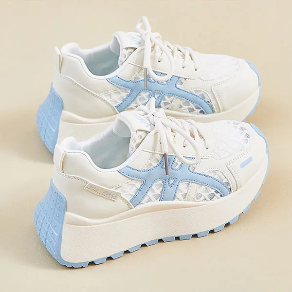Comfy Lace-Up Sneakers With Light Blue Accents