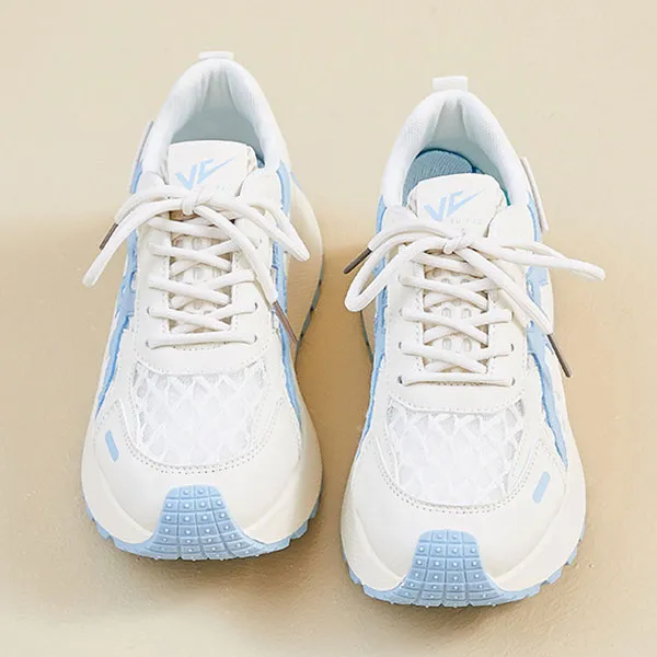 Comfy Lace-Up Sneakers With Light Blue Accents