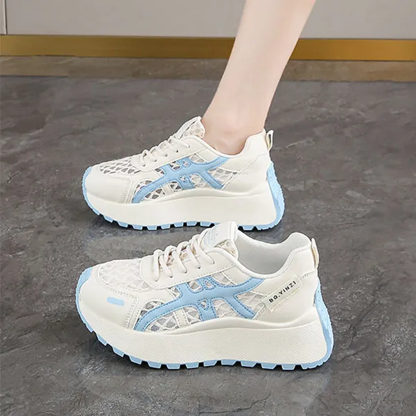 Comfy Lace-Up Sneakers With Light Blue Accents