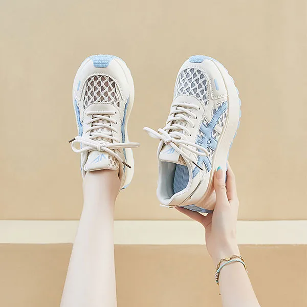 Comfy Lace-Up Sneakers With Light Blue Accents
