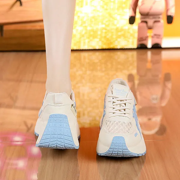 Comfy Lace-Up Sneakers With Light Blue Accents
