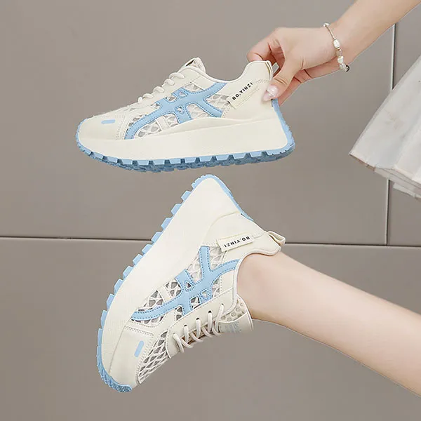 Comfy Lace-Up Sneakers With Light Blue Accents