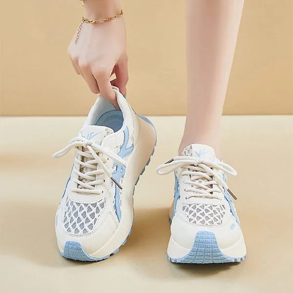 Comfy Lace-Up Sneakers With Light Blue Accents