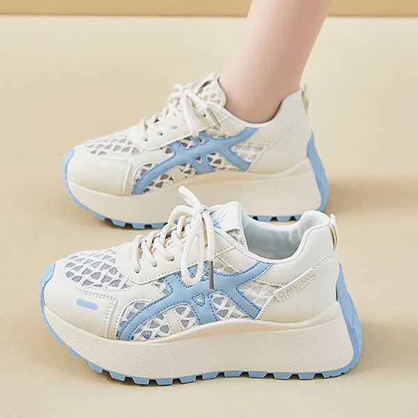 Comfy Lace-Up Sneakers With Light Blue Accents