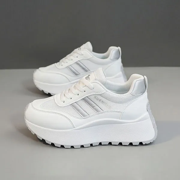 Stripes Design Lace-Up Chunky Platform Style Women Sneakers