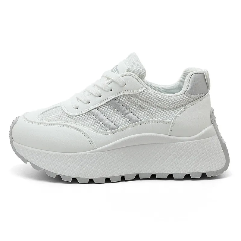 Stripes Design Lace-Up Chunky Platform Style Women Sneakers