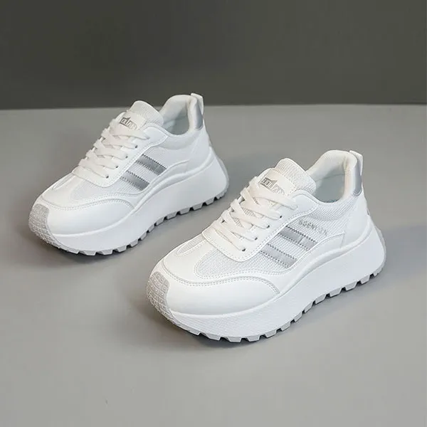 Stripes Design Lace-Up Chunky Platform Style Women Sneakers