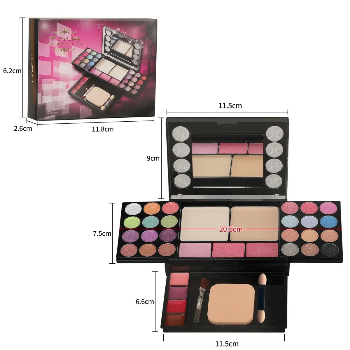 Makeup Kit With Eyeshadow Blush Powder Mirror Travel Mini Palette For Women's