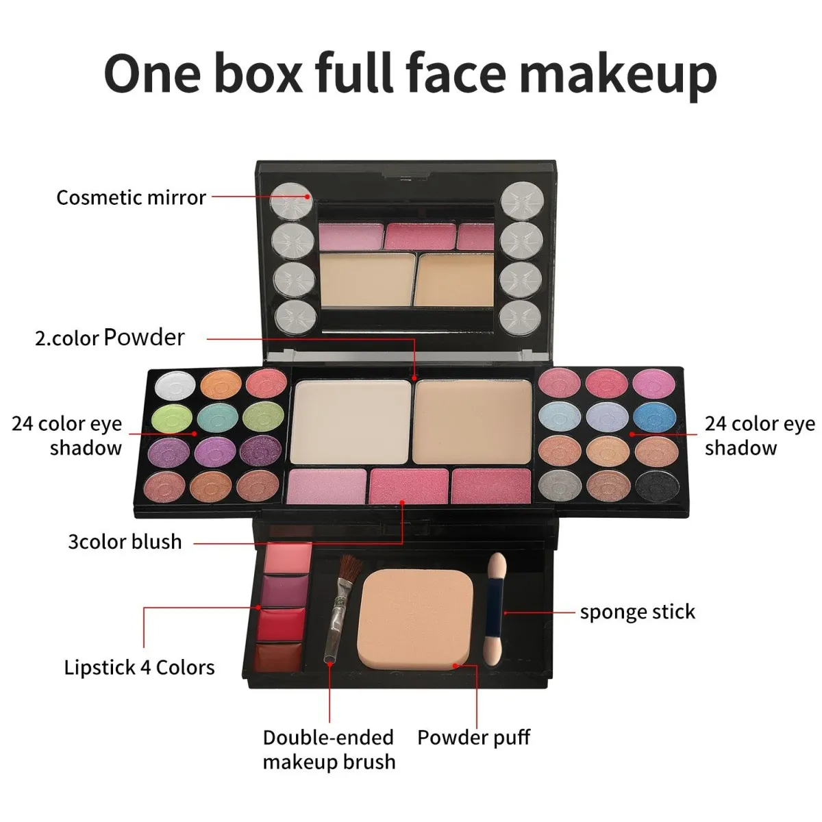 Makeup Kit With Eyeshadow Blush Powder Mirror Travel Mini Palette For Women's