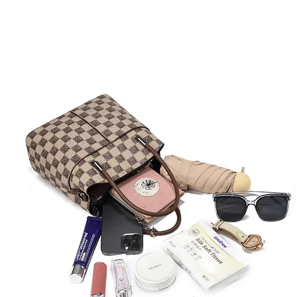 Women's Stylish Checkered Large Capacity Adjustable Shoulder Strap Women Handbag