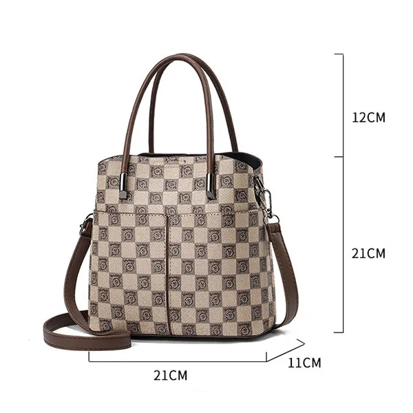 Women's Stylish Checkered Large Capacity Adjustable Shoulder Strap Women Handbag