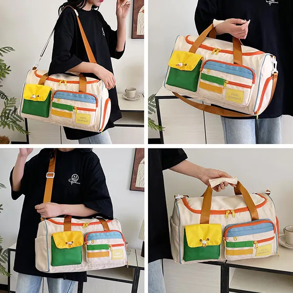 Colorful Multi-Pocket Detachable Strap Unisex Sports Travel Duffel Bag