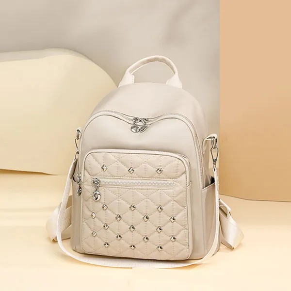 Stylish Quilted Diamond Pattern Large Capacity Zip Closure Travel Fashionable Backpack