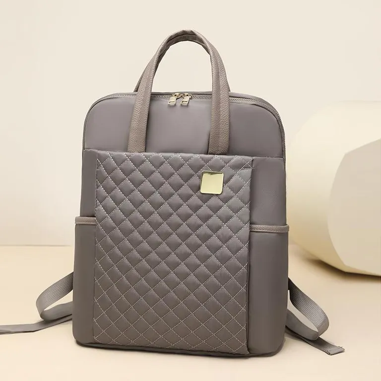 Quilted Design Zip Closure Adjustable Strap Outdoor Travel Convertible 2 In 1 Backpack