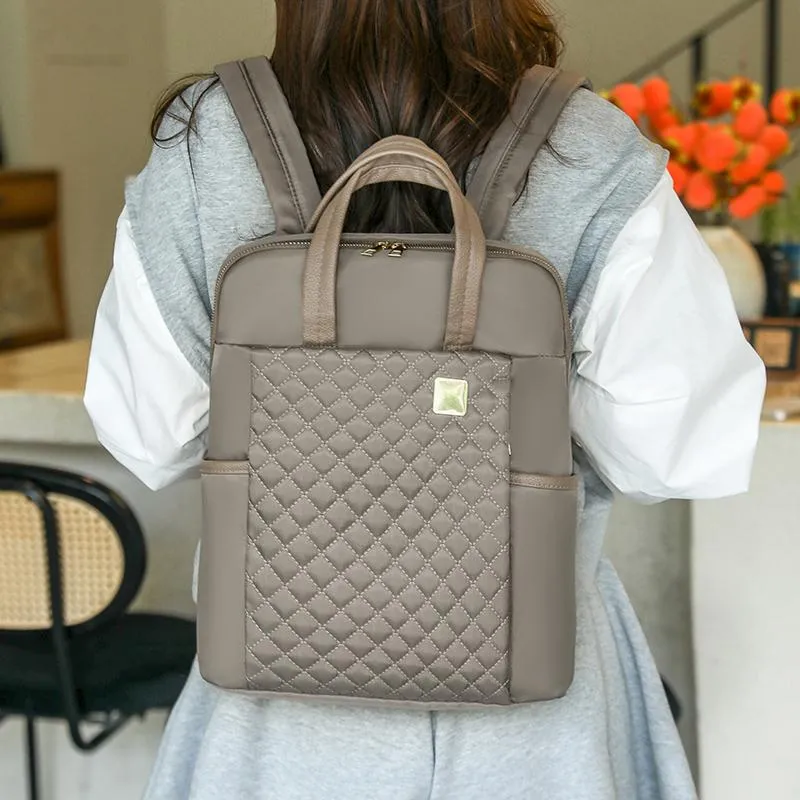Quilted Design Zip Closure Adjustable Strap Outdoor Travel Convertible 2 In 1 Backpack