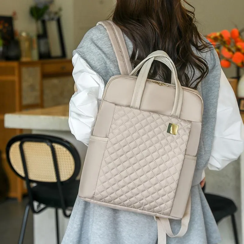 Quilted Design Zip Closure Adjustable Strap Outdoor Travel Convertible 2 In 1 Backpack