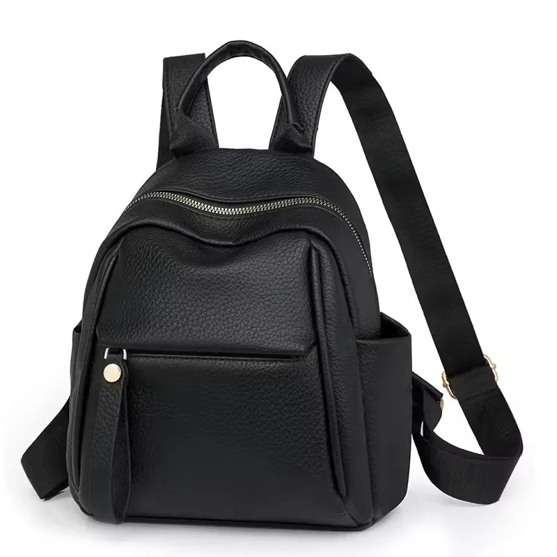 Fashionable Soft Leather Zip Closure Adjustable Strap Casual Travel Backpack