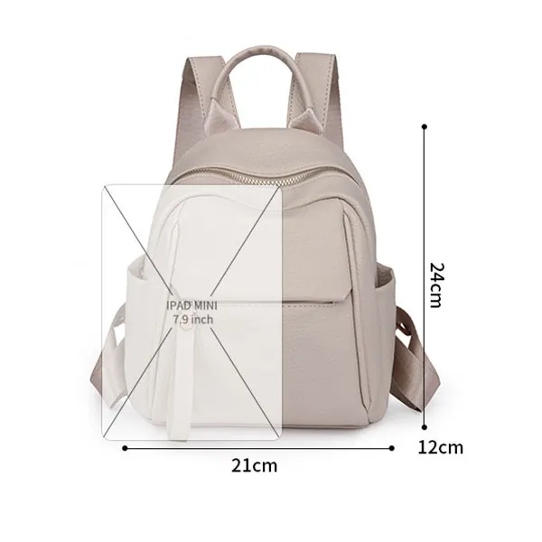 Fashionable Soft Leather Zip Closure Adjustable Strap Casual Travel Backpack