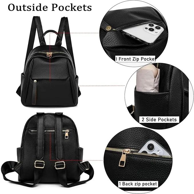 Fashionable Soft Leather Zip Closure Adjustable Strap Casual Travel Backpack