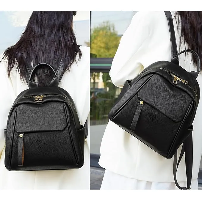 Fashionable Soft Leather Zip Closure Adjustable Strap Casual Travel Backpack