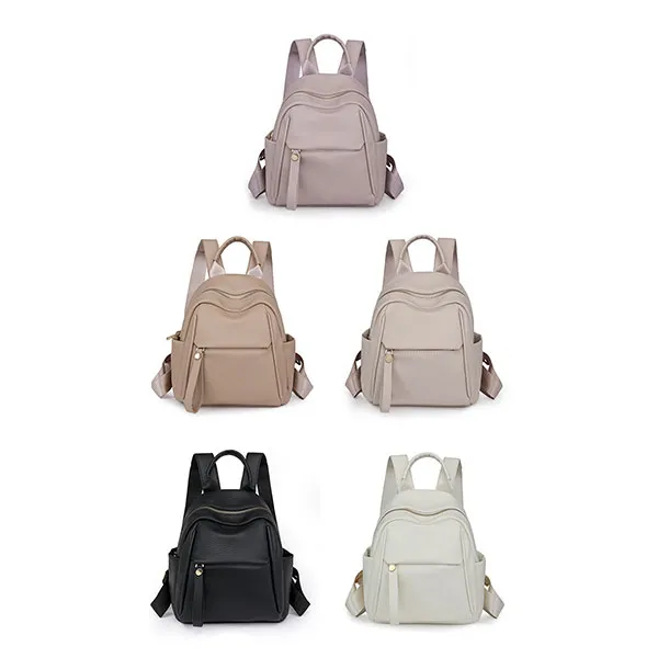 Fashionable Soft Leather Zip Closure Adjustable Strap Casual Travel Backpack