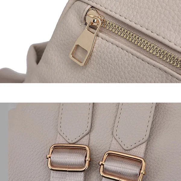 Fashionable Soft Leather Zip Closure Adjustable Strap Casual Travel Backpack