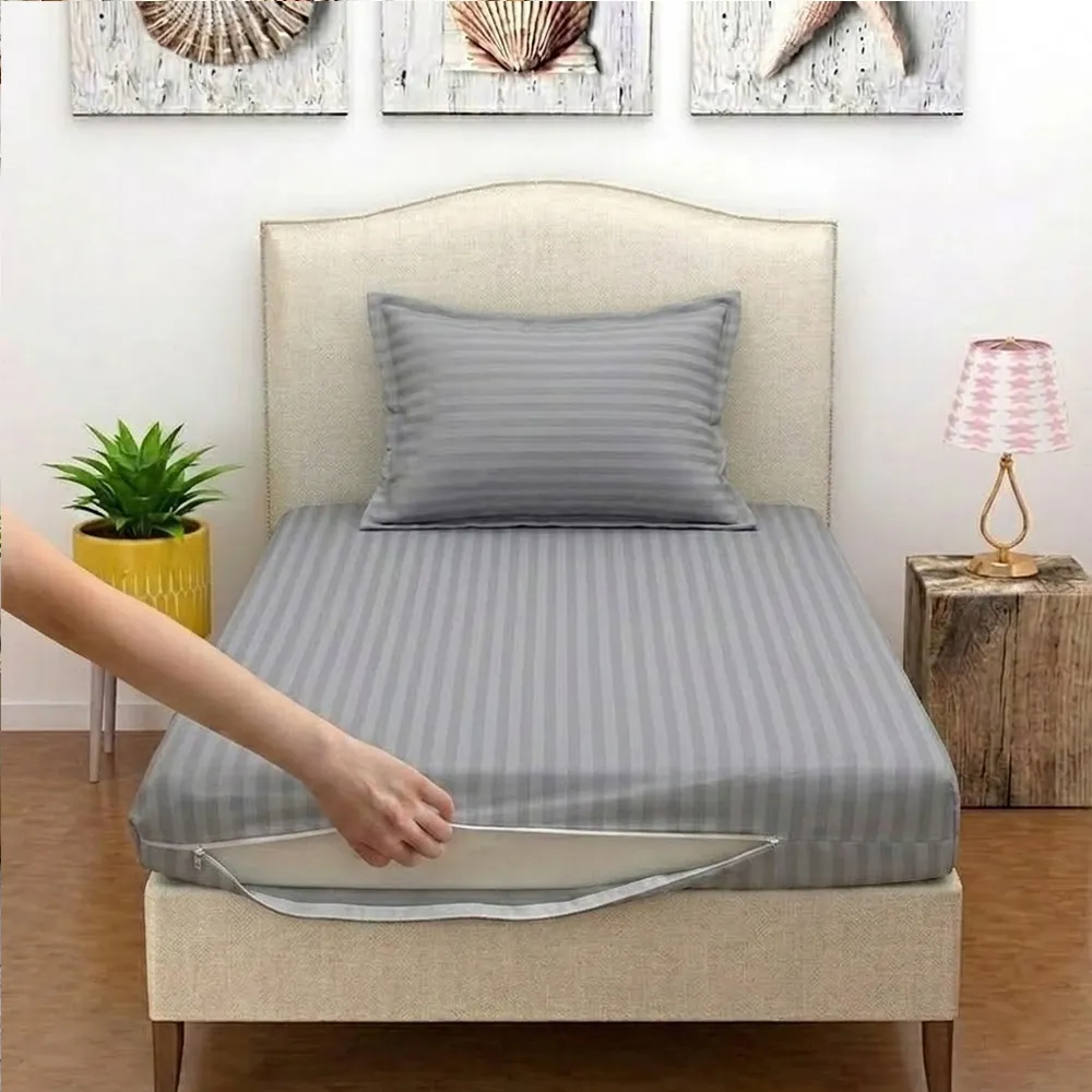 Zipper Closure Single Bedsheet With Matching Pillow Quality Fabric Fitted Sheet Cover - 100x200