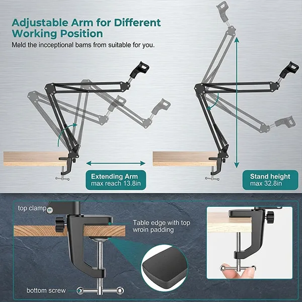 Adjustable Desk Metal Desktop Arm Stand For Professional Recording Microphone