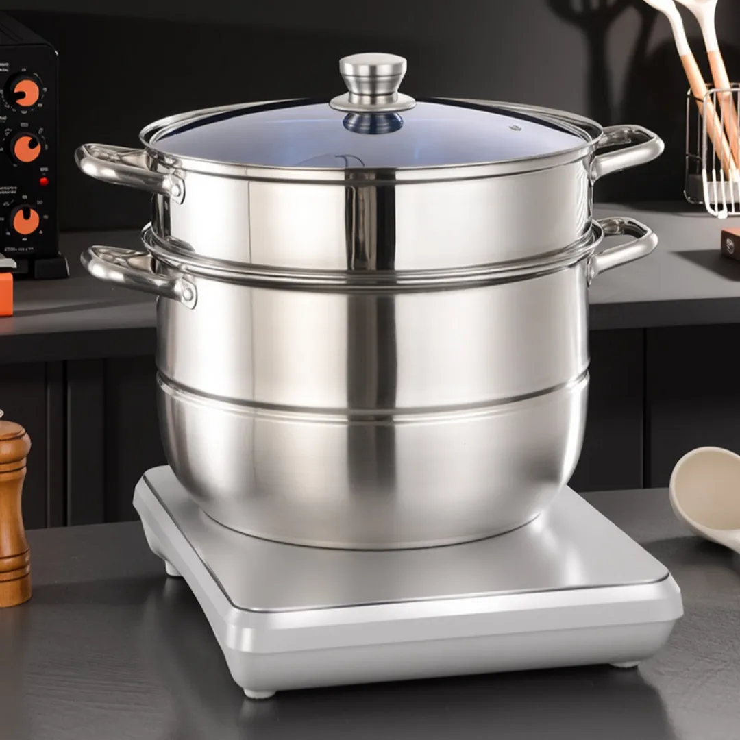 Stainless Steel Soup Pot 11 Piece Set Large Capacity Stackable Cookware Set