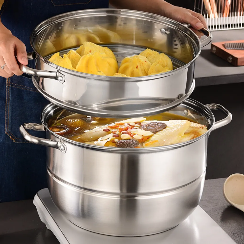 Stainless Steel Soup Pot 11 Piece Set Large Capacity Stackable Cookware Set