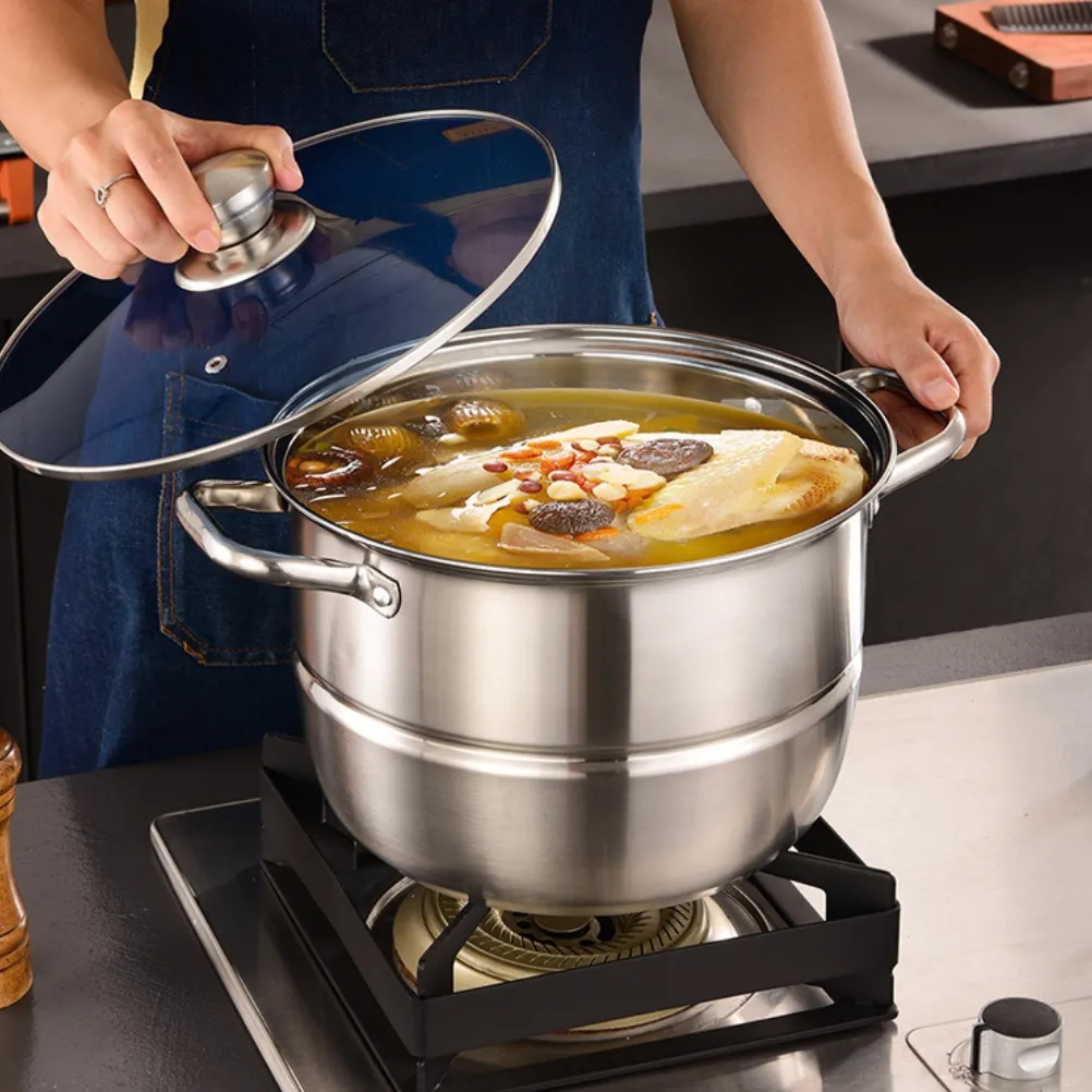 Stainless Steel Soup Pot 11 Piece Set Large Capacity Stackable Cookware Set