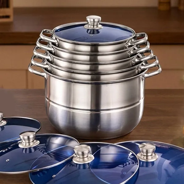 Stainless Steel Soup Pot 11 Piece Set Large Capacity Stackable Cookware Set