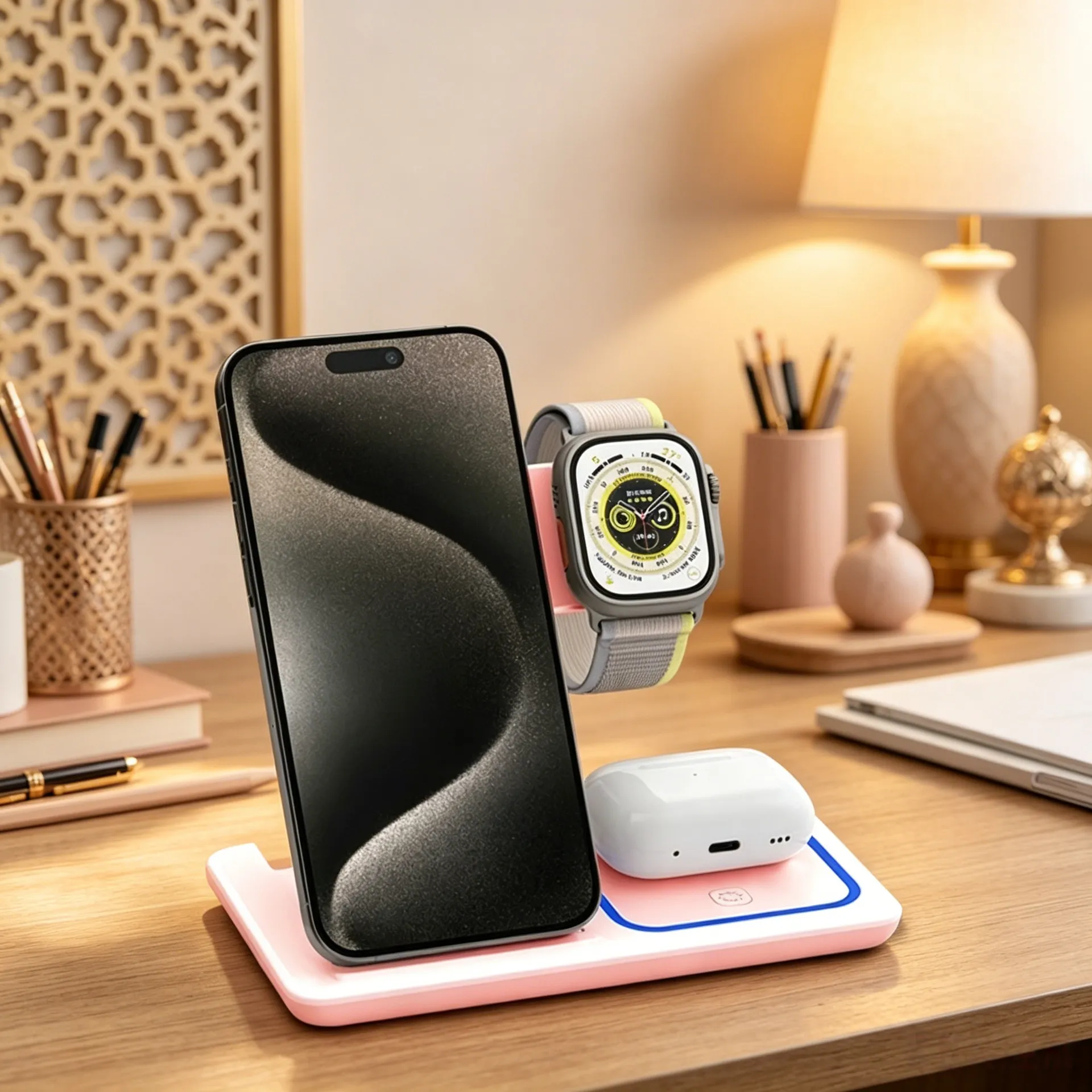 3-in-1 Wireless Charging With Multifunctional Vertical Station For Phone For Watch, And Earbuds