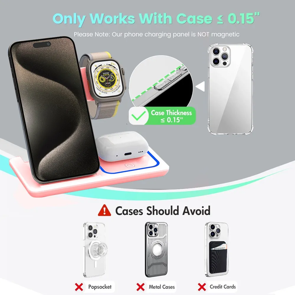 3-in-1 Wireless Charging With Multifunctional Vertical Station For Phone For Watch, And Earbuds