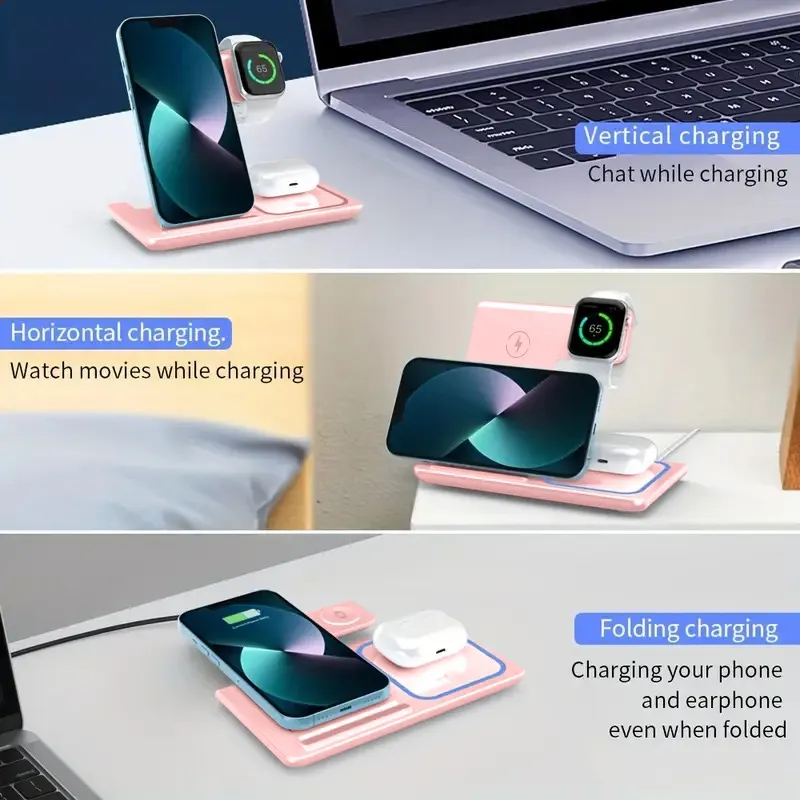 3-in-1 Wireless Charging With Multifunctional Vertical Station For Phone For Watch, And Earbuds
