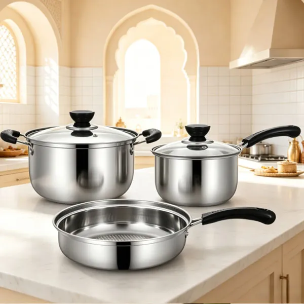 3 Piece Stainless Steel Cookware Household Thickened Frying Pan Milk Pan Everyday Essentials