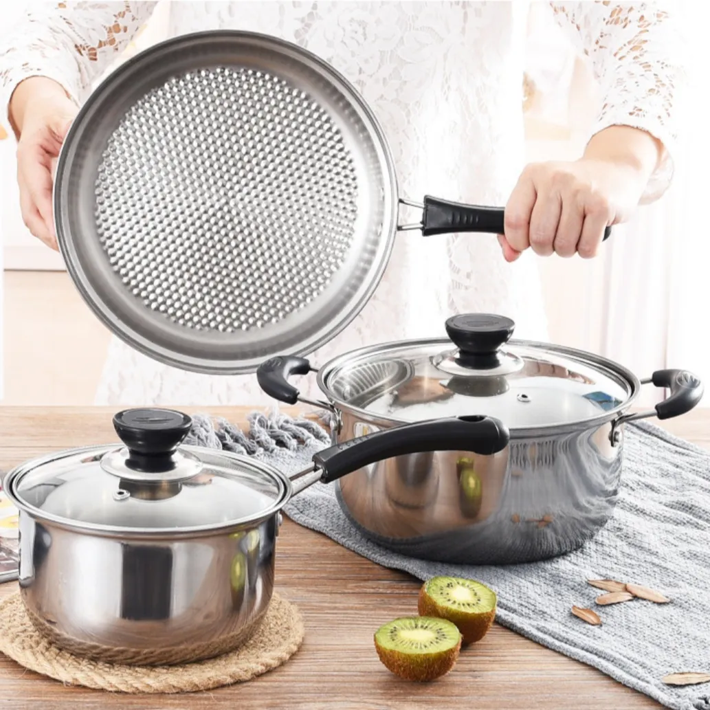 3 Piece Stainless Steel Cookware Household Thickened Frying Pan Milk Pan Everyday Essentials
