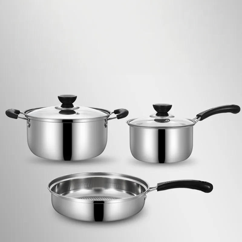 3 Piece Stainless Steel Cookware Household Thickened Frying Pan Milk Pan Everyday Essentials