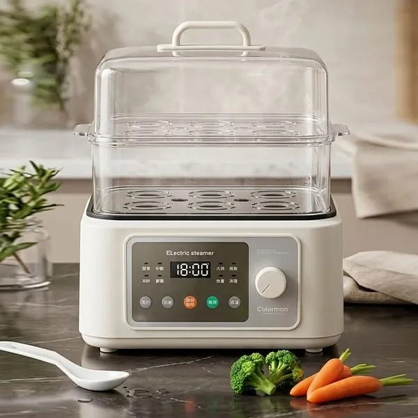 Vegetable Cooking Steamer with Easy Clean Design Double-Layer Electric Food Steamer
