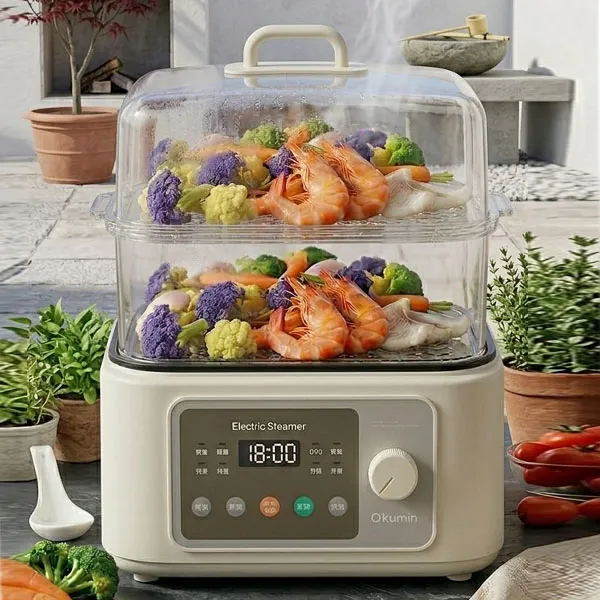 Vegetable Cooking Steamer with Easy Clean Design Double-Layer Electric Food Steamer