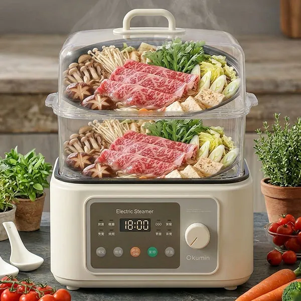 Vegetable Cooking Steamer with Easy Clean Design Double-Layer Electric Food Steamer