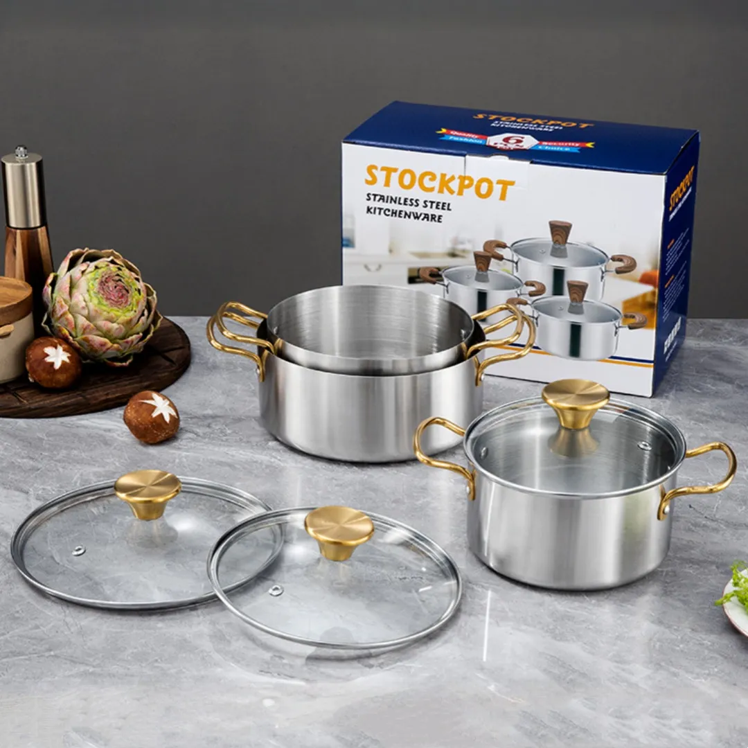 3 Piece Exclusive Stainless Steel Stockpot Kitchenware Set