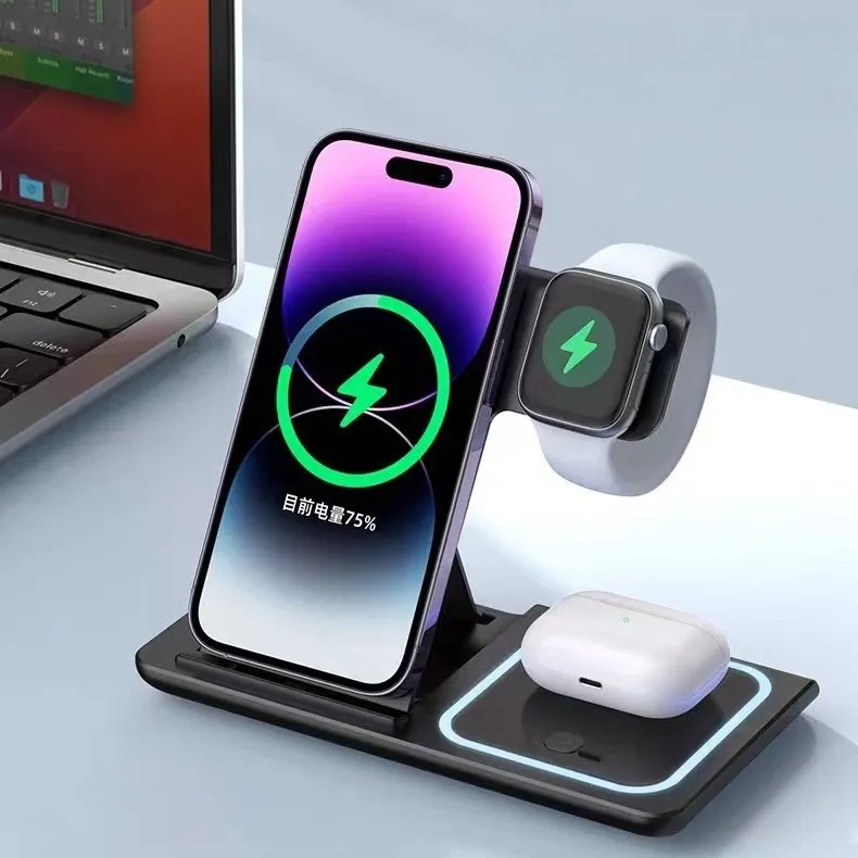 3-in-1 Wireless Charging Station Fast Charging Apple Phones For Watches And Earbuds