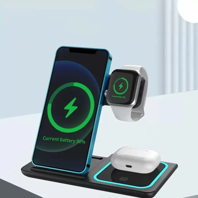 3-in-1 Wireless Charging Station Fast Charging Apple Phones For Watches And Earbuds