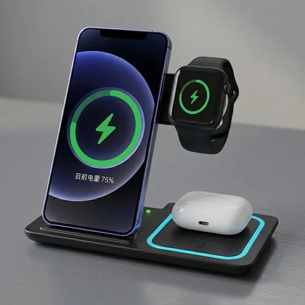 3-in-1 Wireless Charging Station Fast Charging Apple Phones For Watches And Earbuds