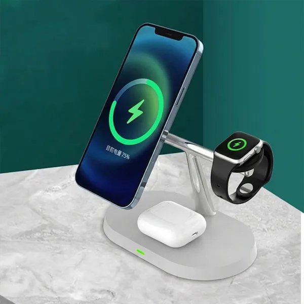 3-in-1 Magnetic Wireless Charging Station For Phone Watch And Earbuds Mobile Phone Stand