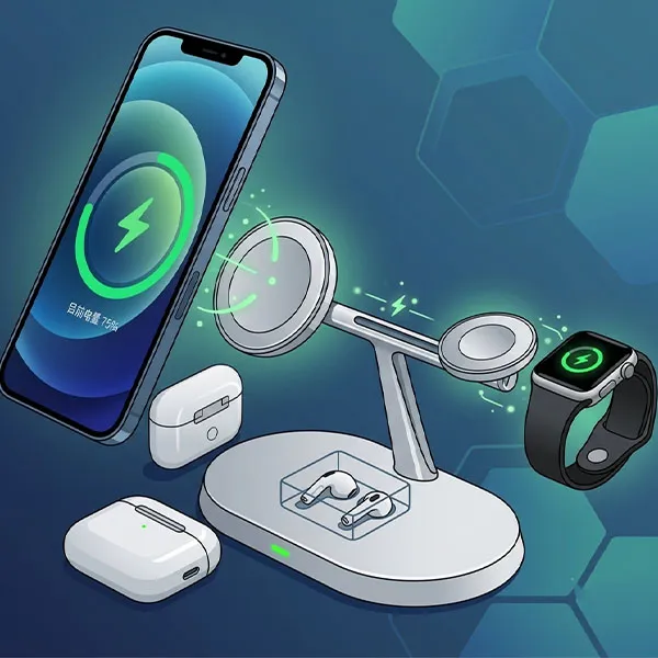 3-in-1 Magnetic Wireless Charging Station For Phone Watch And Earbuds Mobile Phone Stand