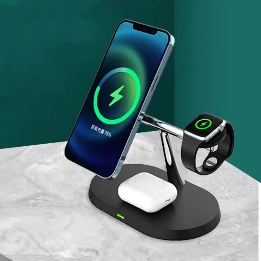 3-in-1 Magnetic Wireless Charging Station For Phone Watch And Earbuds Mobile Phone Stand
